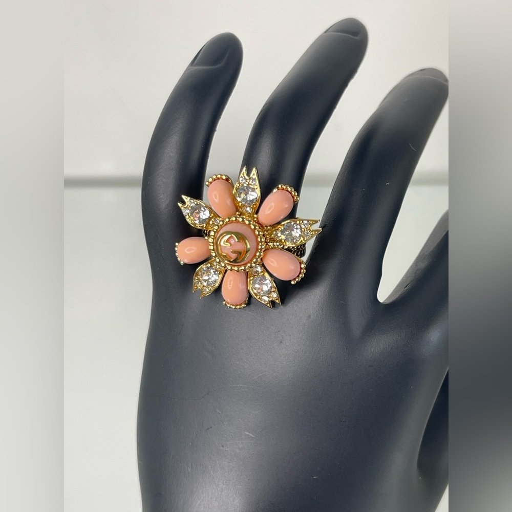 GUCCI Interlocking G Flower 3-row Gold Tone Ring sz: 55/ 7 1/4 - Picture 12 of 14